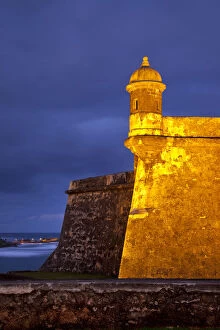 Twilight at historic Fort El Morro in old