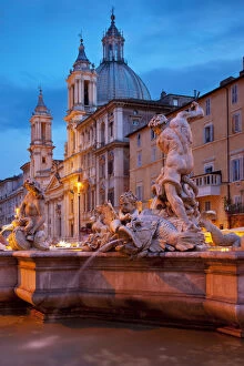 Twilight in Piazza Navona with the Fountain