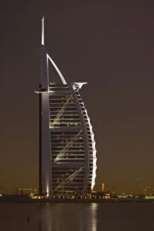 UAE, Dubai. Burj al Arab Hotel in evening