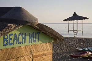 Arab Gallery: UAE, Fujairah. Beach Hut sign on hut with