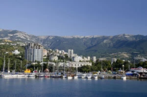 Ukraine, Yalta. Black Sea harbor view of