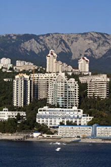 Ukraine, Yalta. Black Sea view of the port