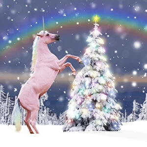 Falling Gallery: Unicorn and Christmas Tree with Christmas lights