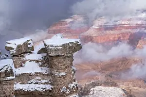 USA, Arizona, Grand Canyon National Park. Winter snowstorm over canyon. Date: 26-01-2021