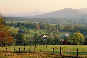 Farm Prints: USA - farmland in early morning Autumn scene West Virginia, USA