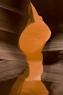 USA - Light that penetrates into the narrow canyon walls creates beautiful hues on the graceful curves of sandstone rock in the Upper Antelope Canyon, probably the most famous slot canyon in the Southwest. Antelope Canyon
