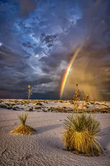 Images Dated 13th November 2021: USA, New Mexico, White Sands National Park. Thunderstorm rainbow over desert. Date: 28-09-2021