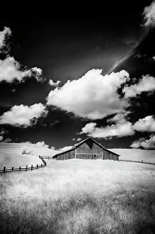 Crop Collection: USA, Palouse Country, Washington State, Infrared Palouse fields and barn Date: 11-06-2011