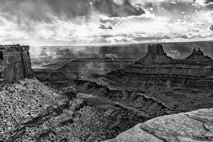 Stormy Gallery: USA, Utah. Black and white image. Stormy canyons