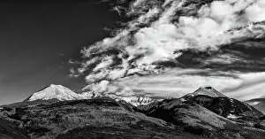 Covered Prints: USA, Utah. View of the snow covered Manti-La Sal Mountains in late autumn with clouds