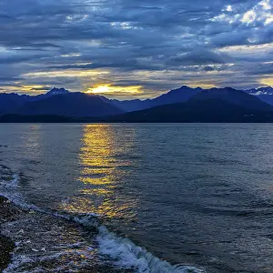 Canal Prints: USA, Washington State, Seabeck. Hood Canal and Olympic Mountains sunset. Date: 04-09-2021