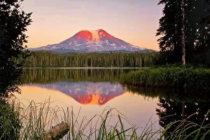 Images Dated 5th July 2021: USA, Washington State, Sunset on Mt. Adams reflecting