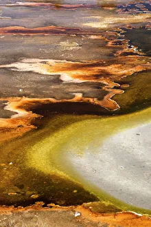 : USA, Wyoming. Colorful abstract designs of hydrothermal pools near Great Fountain Geyser