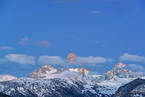 : USA, Wyoming. Evening landscape of clouds over Grand Teton from the west Date: 02-10-2019