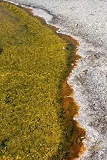 USA, Wyoming, Yellowstone National Park, Biscuit Basin, Sapphire Pool, colorful thermophile river and bacteria mat. Date: 08-10-2020