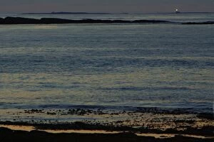 USH-2137 Lighthouse on the Farnes - twilight over the North Sea, from beach at Dunstan Steads