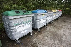 Dustbins Collection: Variety of recycling bins Balmoral car park Royal Deeside Scotland UK