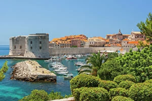 Town Collection: View of boats in Old Port, Dubrovnik, Dalmatian Coast, Adriatic Sea, Croatia, Eastern Europe