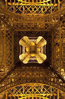 View of the Eiffel tower from directly below