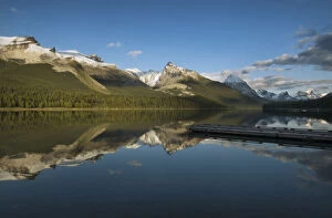 View from the lakeshore of Maligne Lake