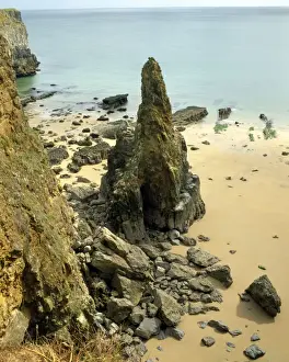 Sea Stacks Prints: Wales - Pinnacle Stack - below pembroke coastal path on the stackpole estate