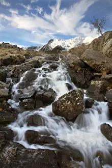 Waterfalls Prints: Waterfall in Idwal River below Twll Du or Devils Kitchen - Ogwen Valley - Snowdonia - North Wales - UK