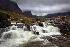 Images Dated 28th February 2009: Waterfall at Russel Burn in moody conditions - Bealach na ba - Wester Ross - Scotland