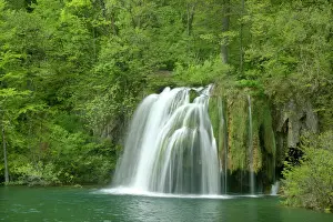 Lakes Prints: Waterfall in springtime at the upper lakes Plitvice Lakes National Park, Croatia