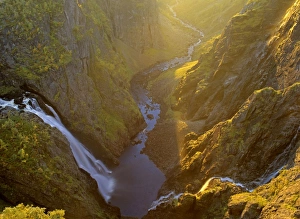 waterfalls - view of water masses of Voringfossen and Simadalen in last evening light waterfalls - view of water masses of Voringfossen and Simadalen in last evening light