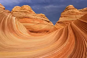 Sandstone Prints: The Wave - carved rock eroded into a wave-like formation made of jurrasic-age Navajo Sandstone that is approximately