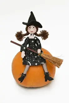 Pumpkin Prints: Witch - with broom sitting on a pumpkin