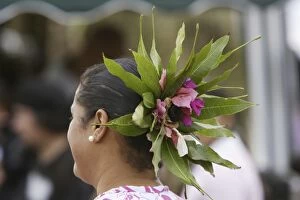 Womans hair finery on Rapa Nui Language Day, a