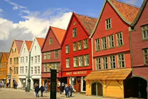 wooden houses colourful historic trade houses in UNESCO world heritage site of Bryggen Bergen, Norway